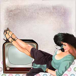 illustration of woman looking at TV