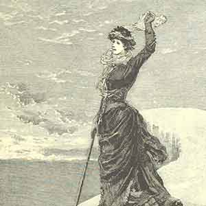illustration of lady dressed in black waving